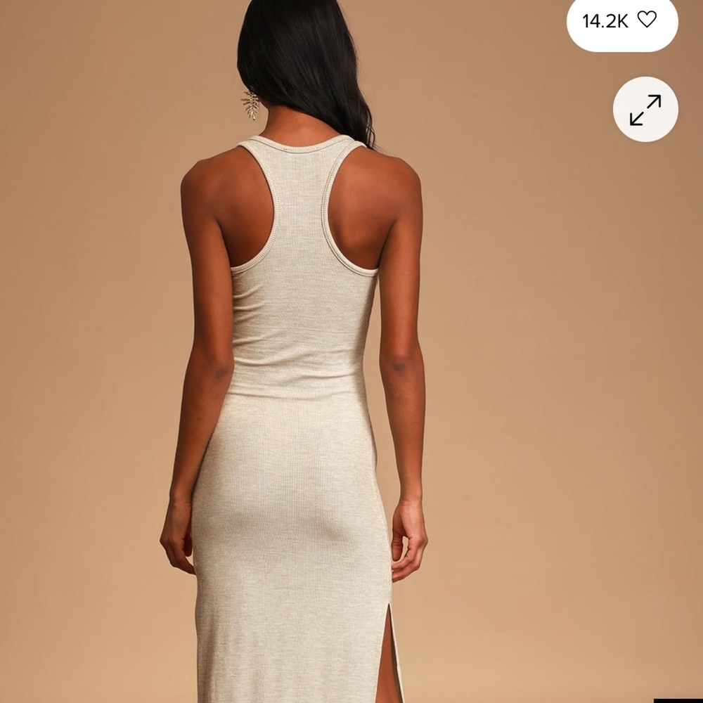 Lulus Relaxed But Not Least Beige Ribbed Sleeveless Maxi Dress - Size M - Picture 3 of 3